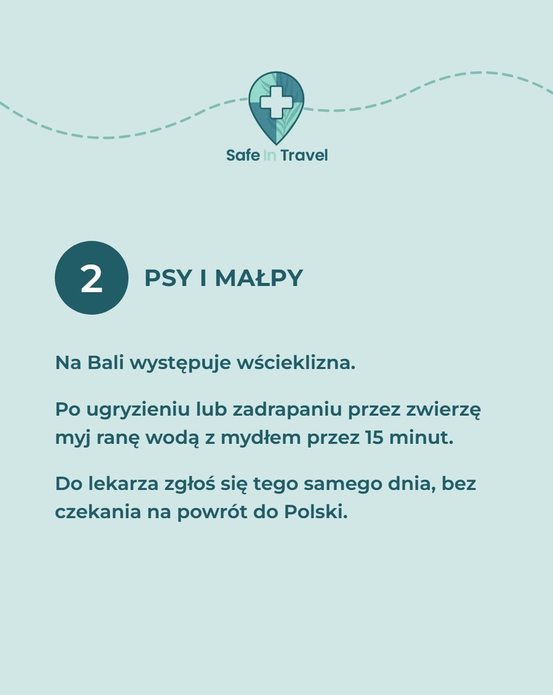 Psy i małpy. Na Bali występuje wścieklizna. Po ugryzieniu lub zadrapaniu przez zwierzę myj ranę wodą z mydłem przez 15 minut. Do lekarza zgłoś się tego samego dnia, bez czekania na powrót do Polski.